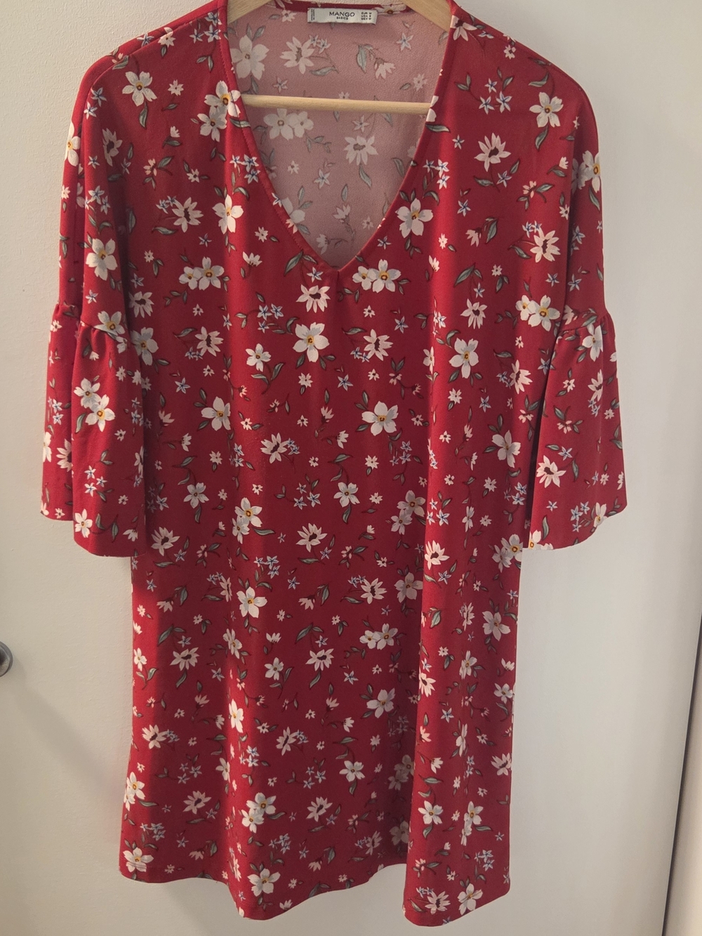 Mango Red Floral V-Neck Dress